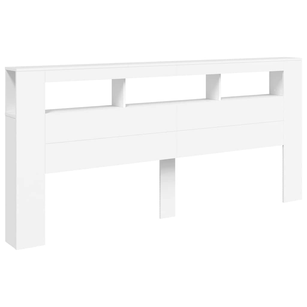 sengegavl med LED-lys 220x18,5x103,5 cm konstrueret træ hvid