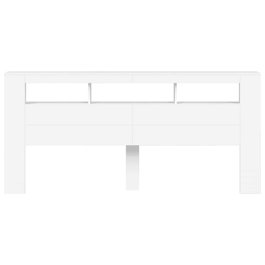 sengegavl med LED-lys 220x18,5x103,5 cm konstrueret træ hvid