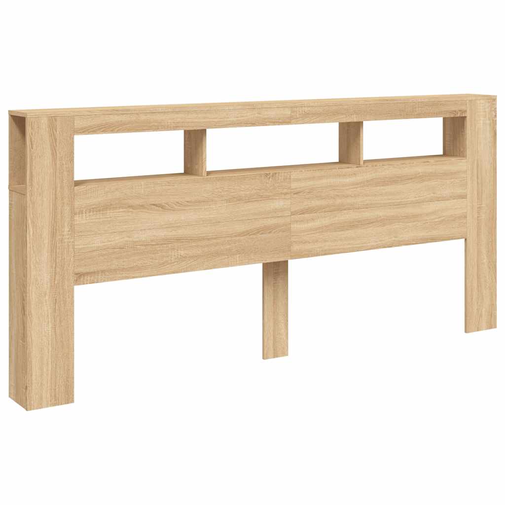 sengegavl 220x18,5x103,5 cm LED-lys konstrueret træ sonoma-eg