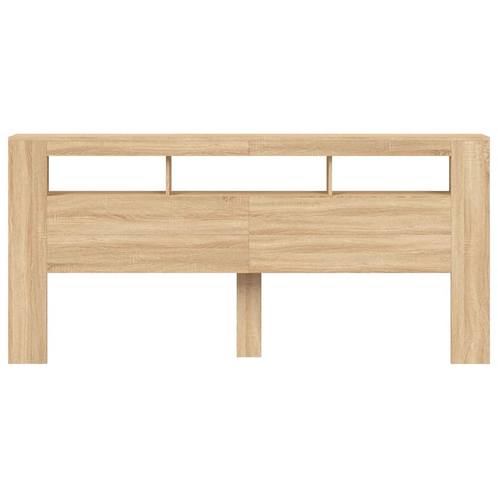 sengegavl 220x18,5x103,5 cm LED-lys konstrueret træ sonoma-eg