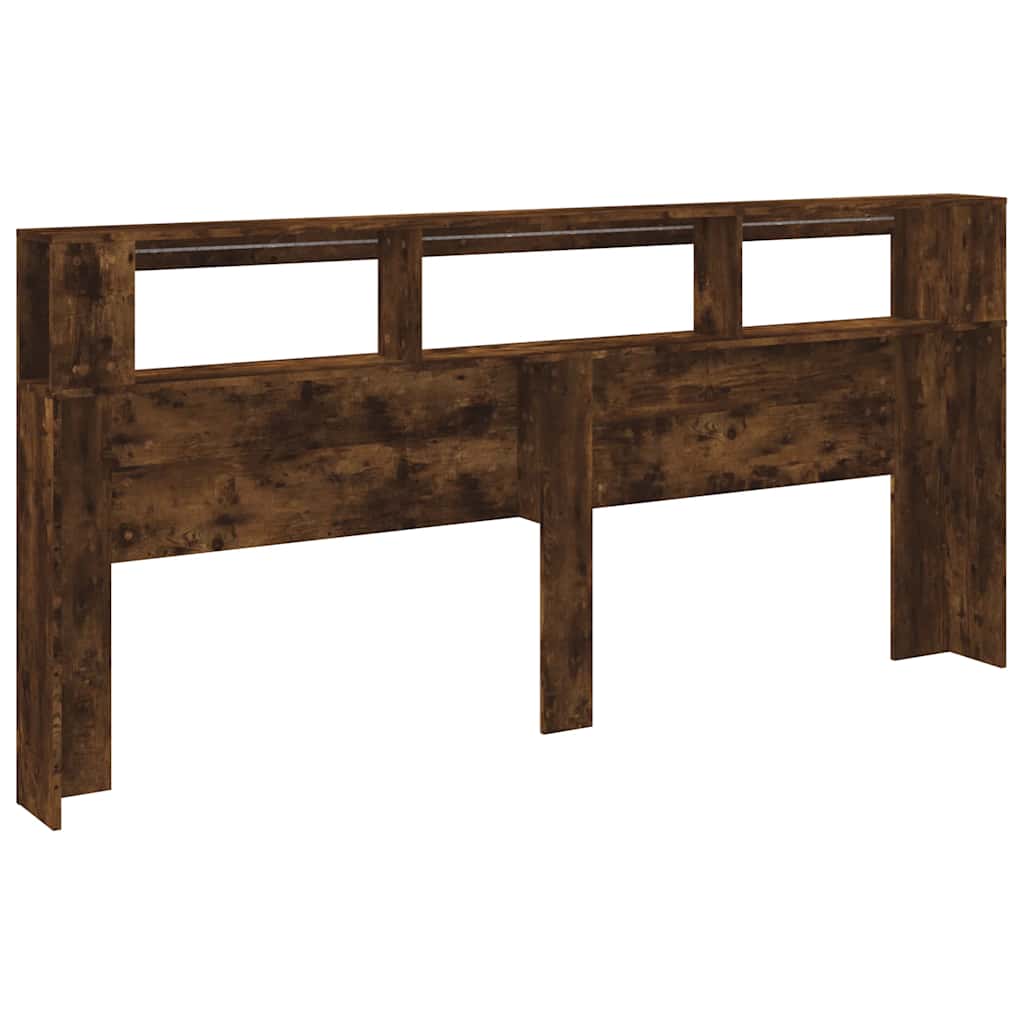 sengegavl m. LED-lys 220x18,5x103,5 cm konstrueret træ røget eg