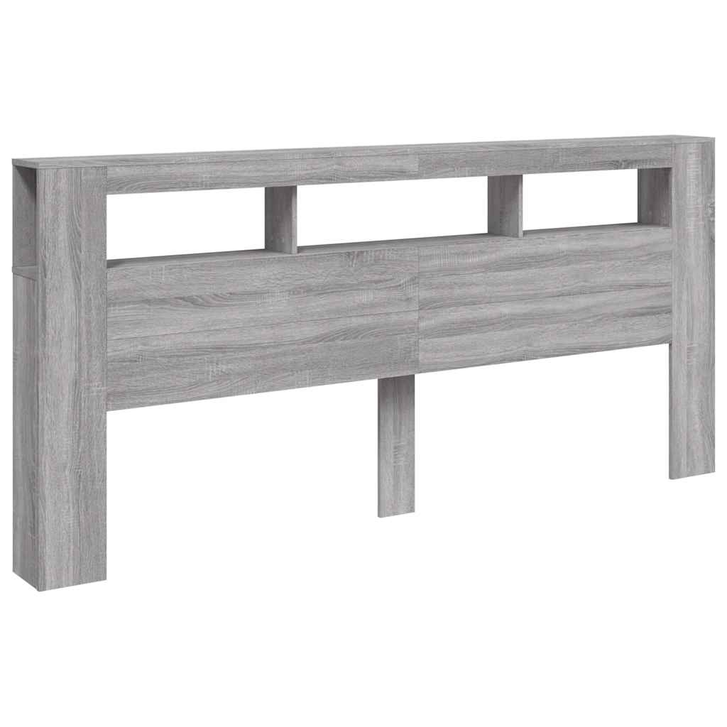 sengegavl 220x18,5x103,5 cm LED-lys konstrueret træ grå sonoma