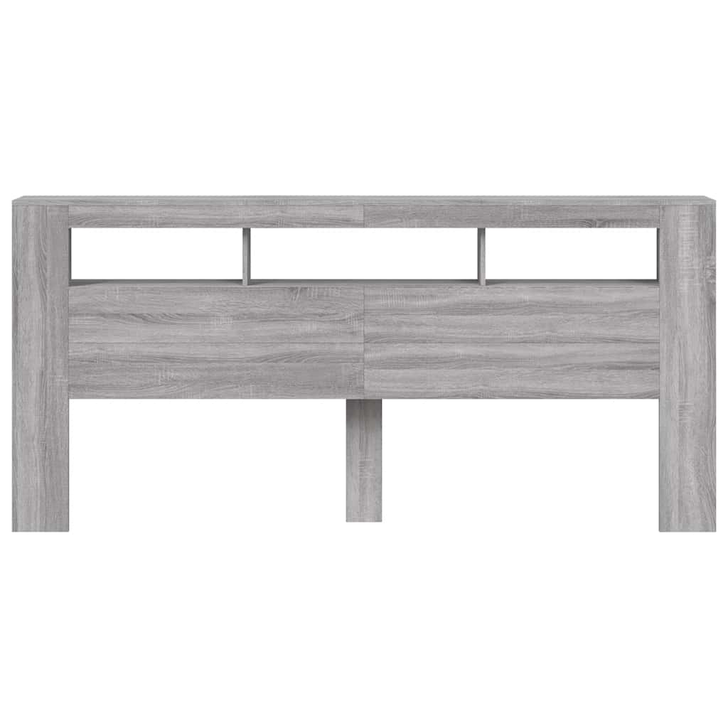 sengegavl 220x18,5x103,5 cm LED-lys konstrueret træ grå sonoma