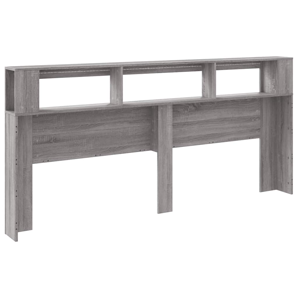 sengegavl 220x18,5x103,5 cm LED-lys konstrueret træ grå sonoma