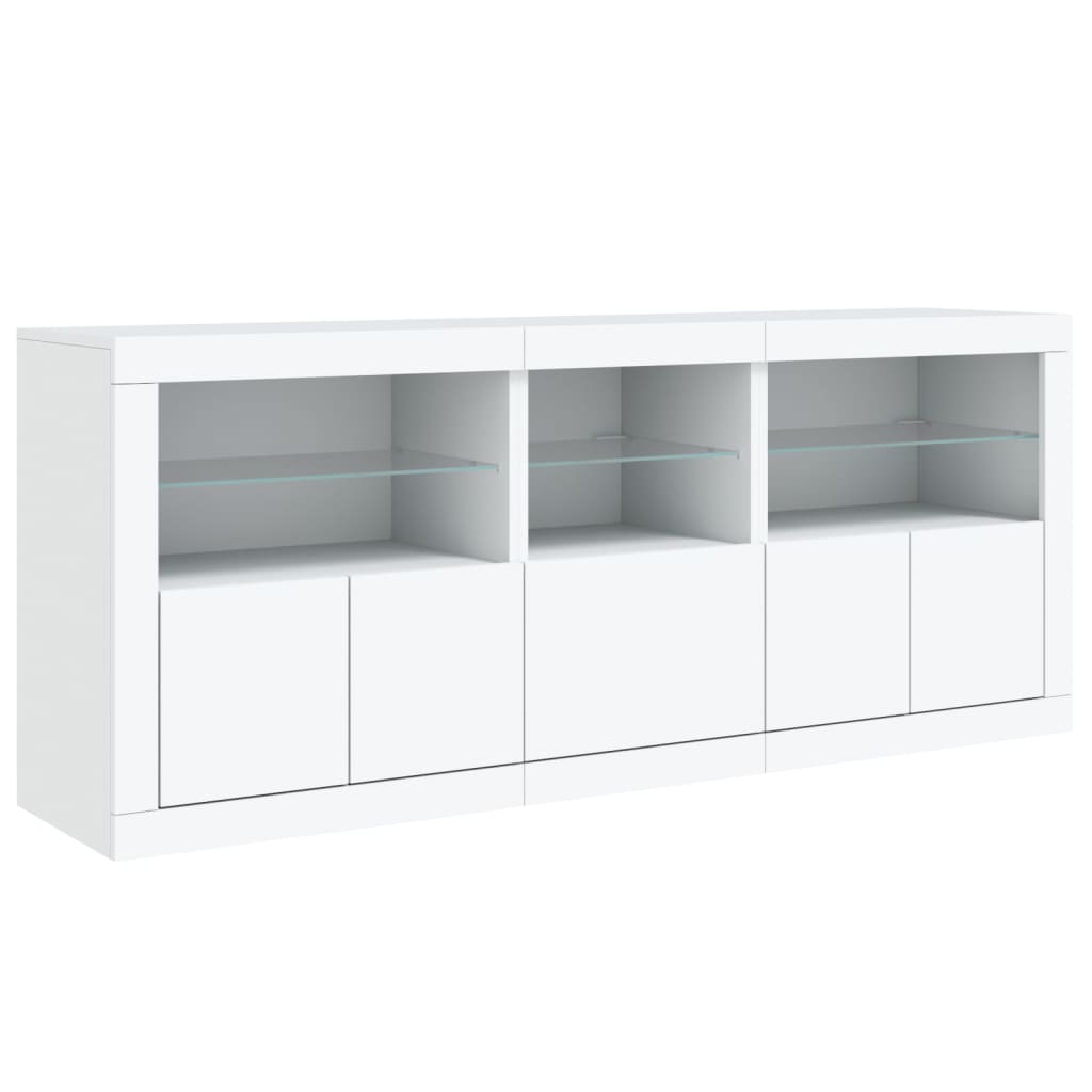skænk med LED-lys 162x37x67 cm hvid
