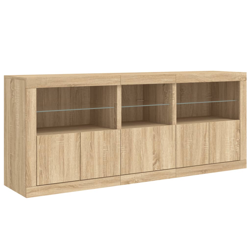 skænk med LED-lys 162x37x67 cm sonoma-eg