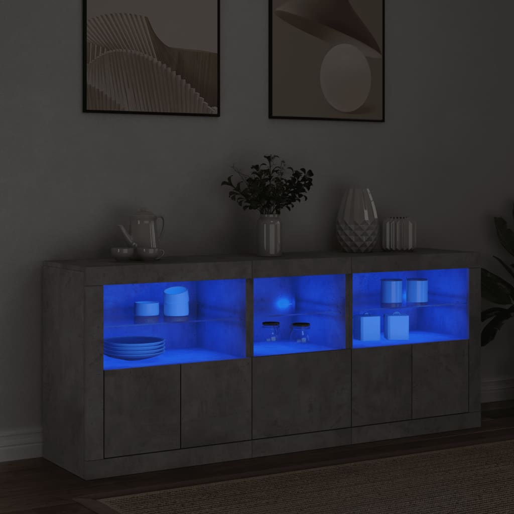 skænk med LED-lys 162x37x67 cm betongrå
