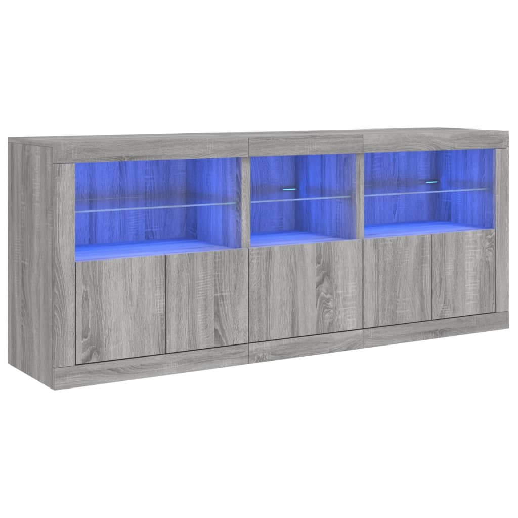 skænk med LED-lys 162x35x75 cm grå sonoma-eg