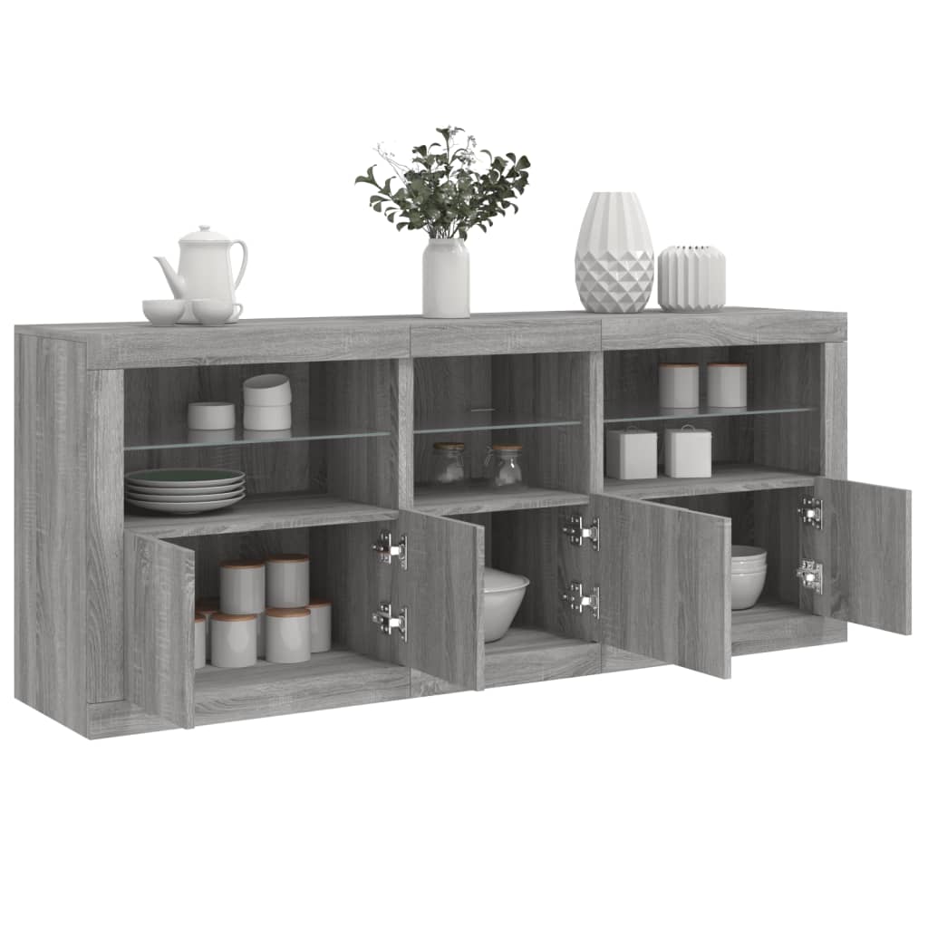 skænk med LED-lys 162x35x75 cm grå sonoma-eg