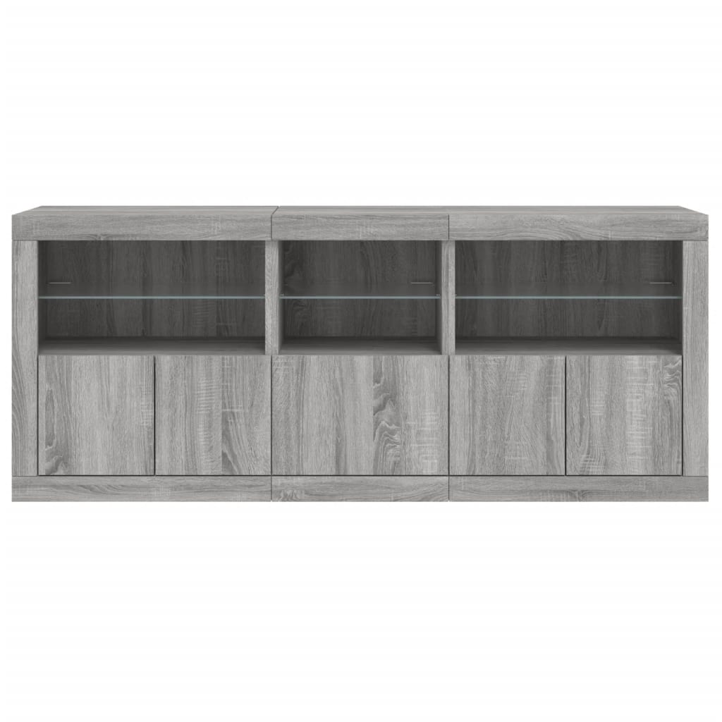 skænk med LED-lys 162x35x75 cm grå sonoma-eg