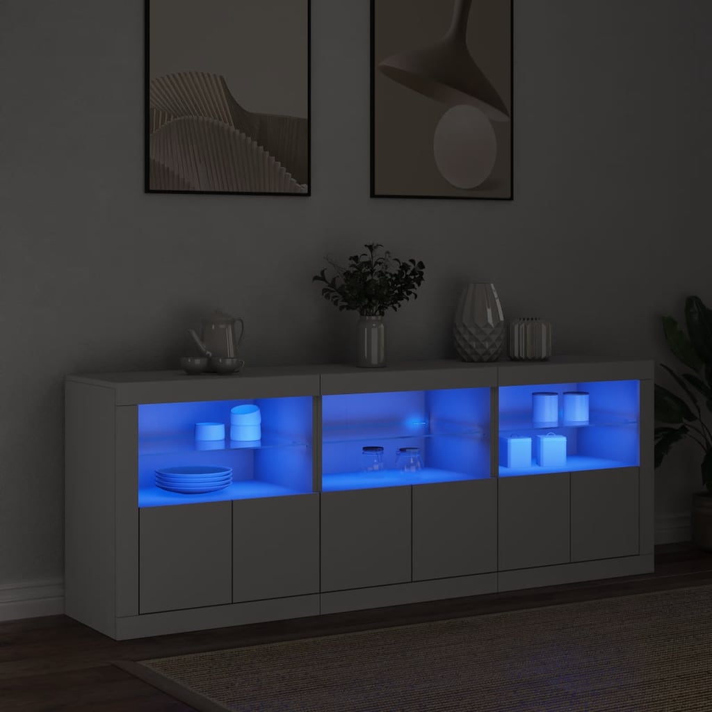 skænk med LED-lys 181,5x37x67 cm hvid