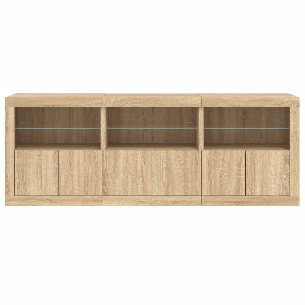 skænk med LED-lys 181,5x37x67 cm sonoma-eg