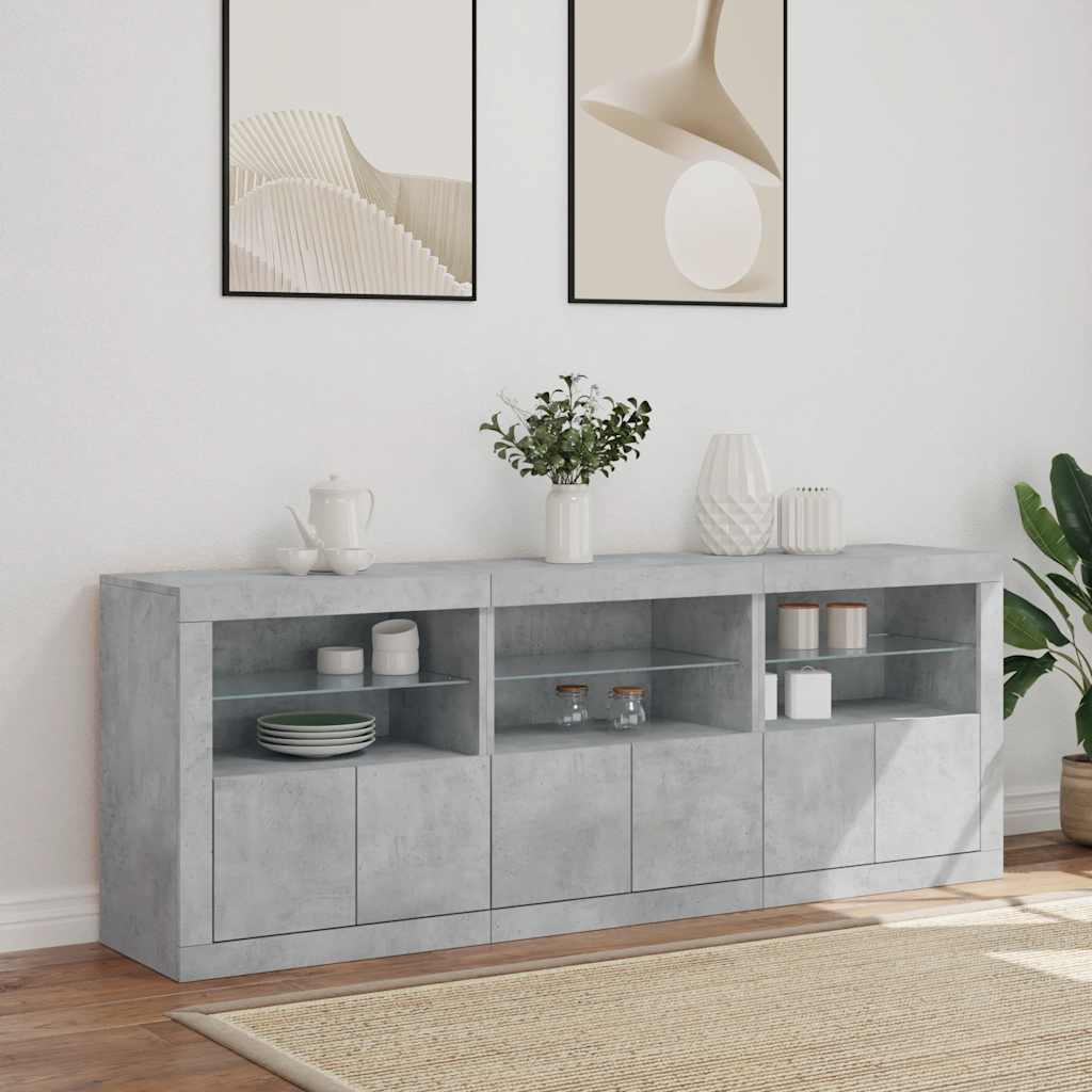 skænk med LED-lys 181,5x37x67 cm betongrå