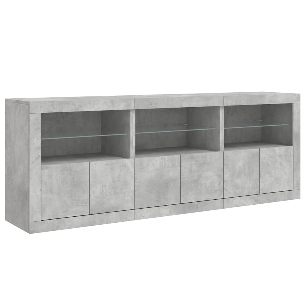 skænk med LED-lys 181,5x37x67 cm betongrå