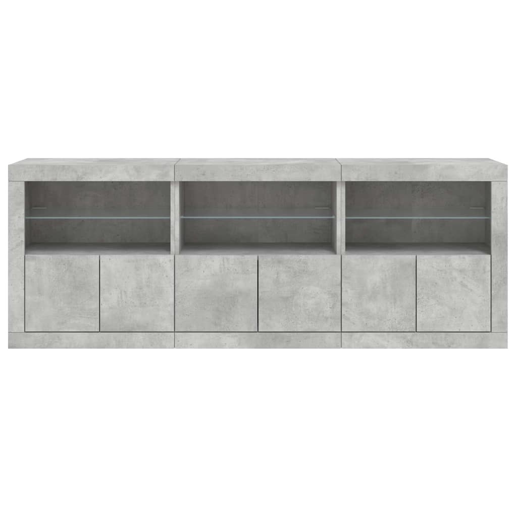 skænk med LED-lys 181,5x37x67 cm betongrå