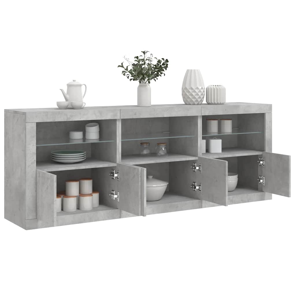 skænk med LED-lys 181,5x37x67 cm betongrå