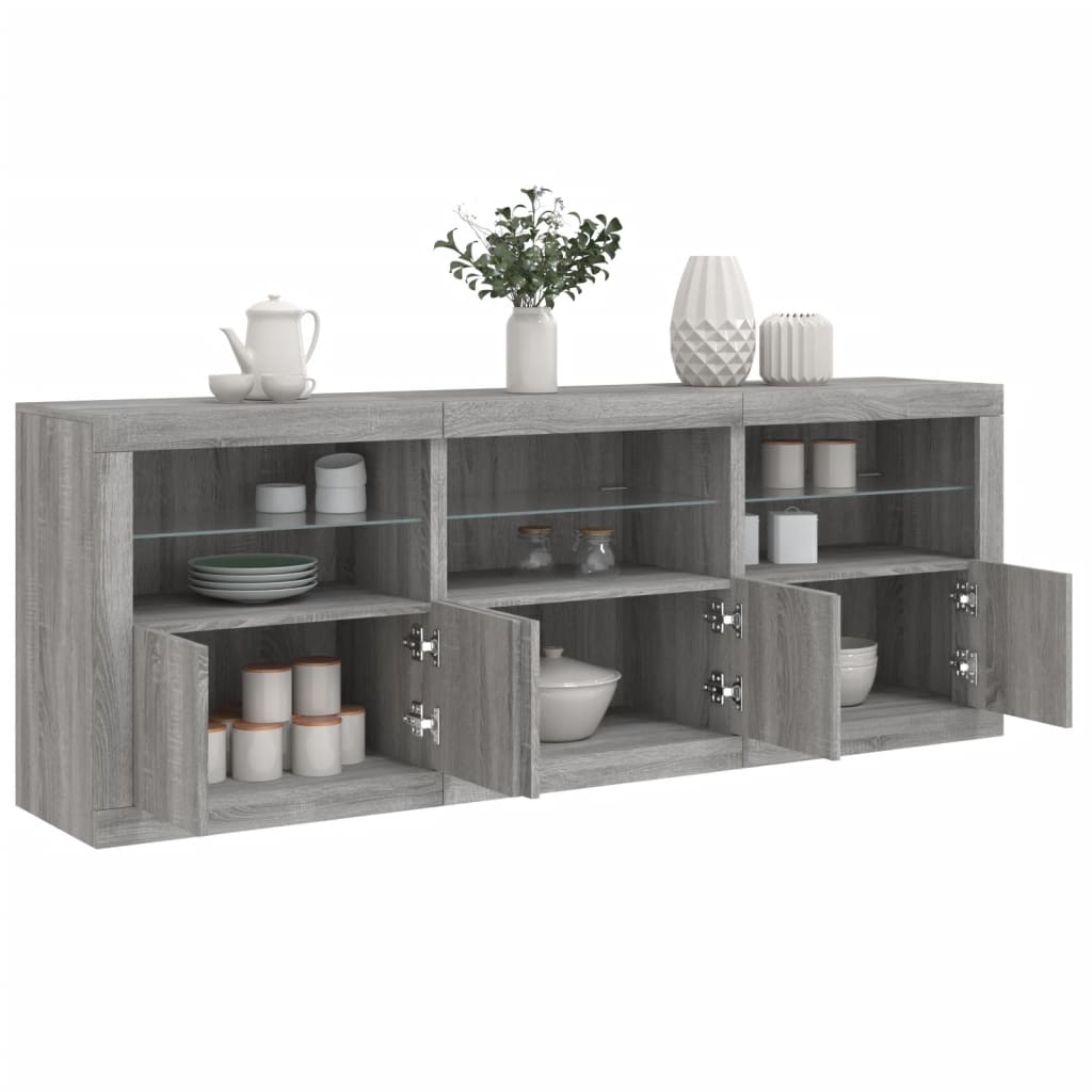 skænk med LED-lys 181,5x37x67 cm grå sonoma-eg