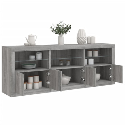 skænk med LED-lys 181,5x37x67 cm grå sonoma-eg