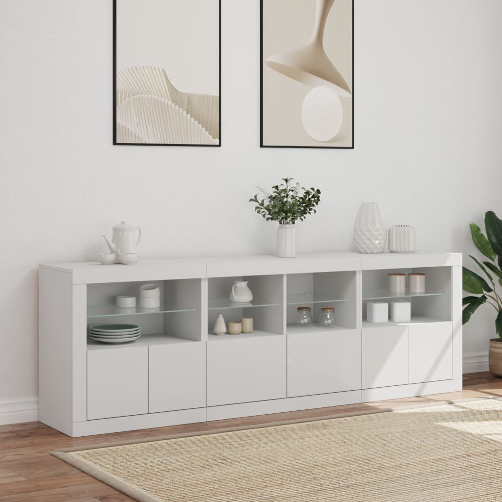 skænk med LED-lys 202x37x67 cm hvid