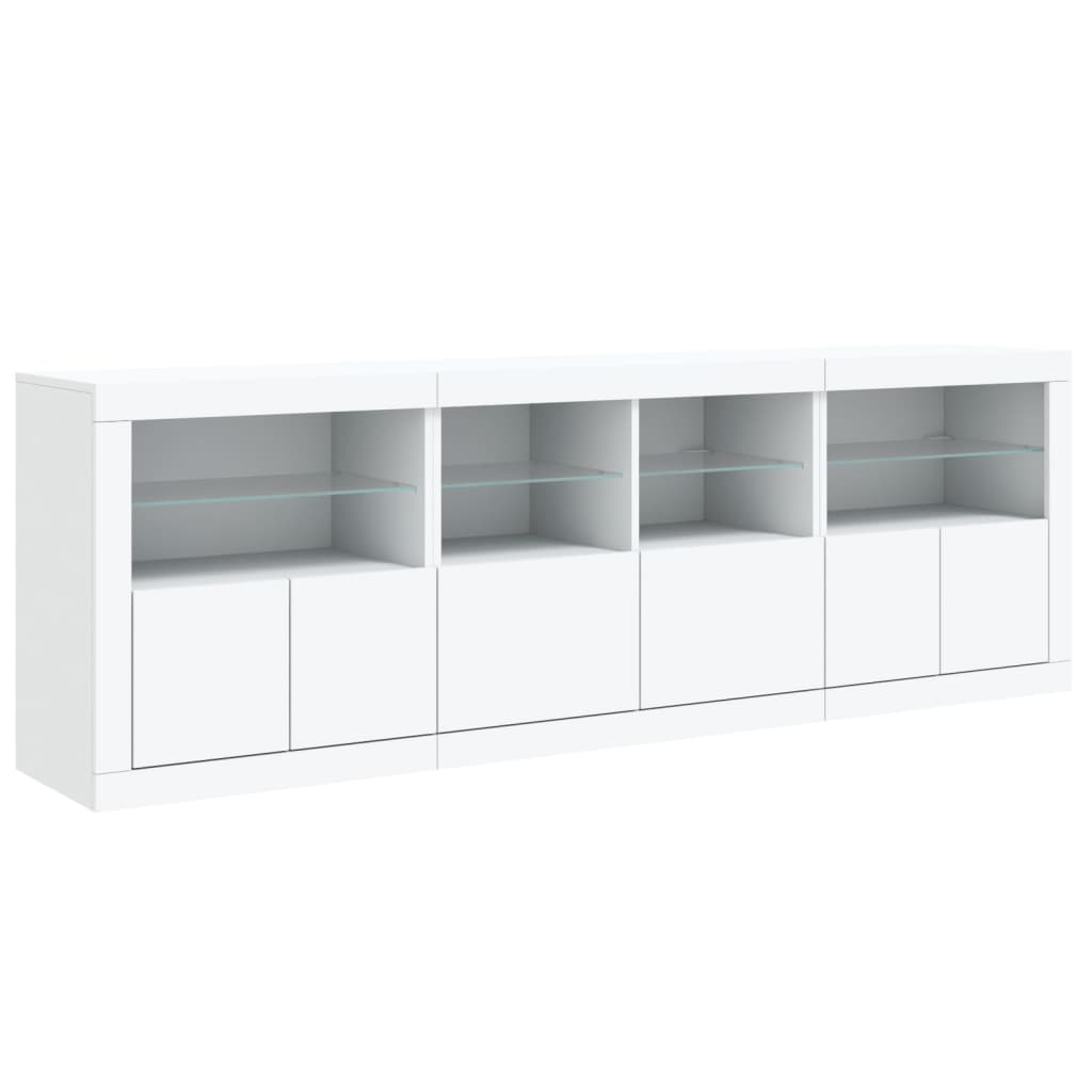 skænk med LED-lys 202x37x67 cm hvid