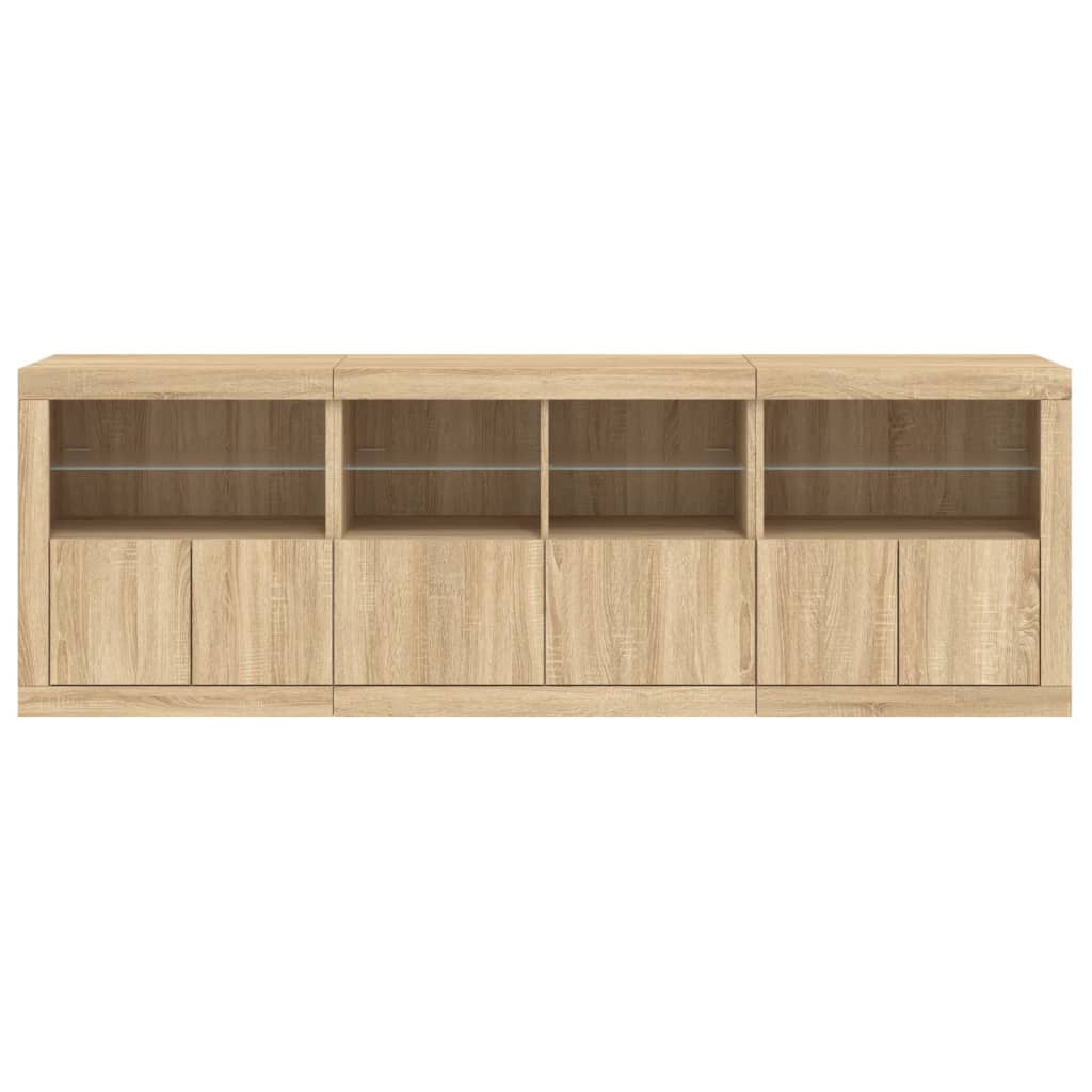 skænk med LED-lys 202x37x67 cm sonoma-eg