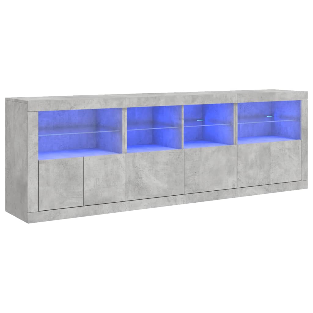 skænk med LED-lys 202x37x67 cm betongrå