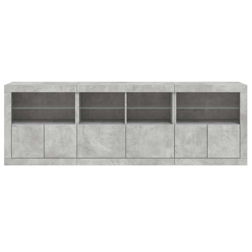 skænk med LED-lys 202x37x67 cm betongrå