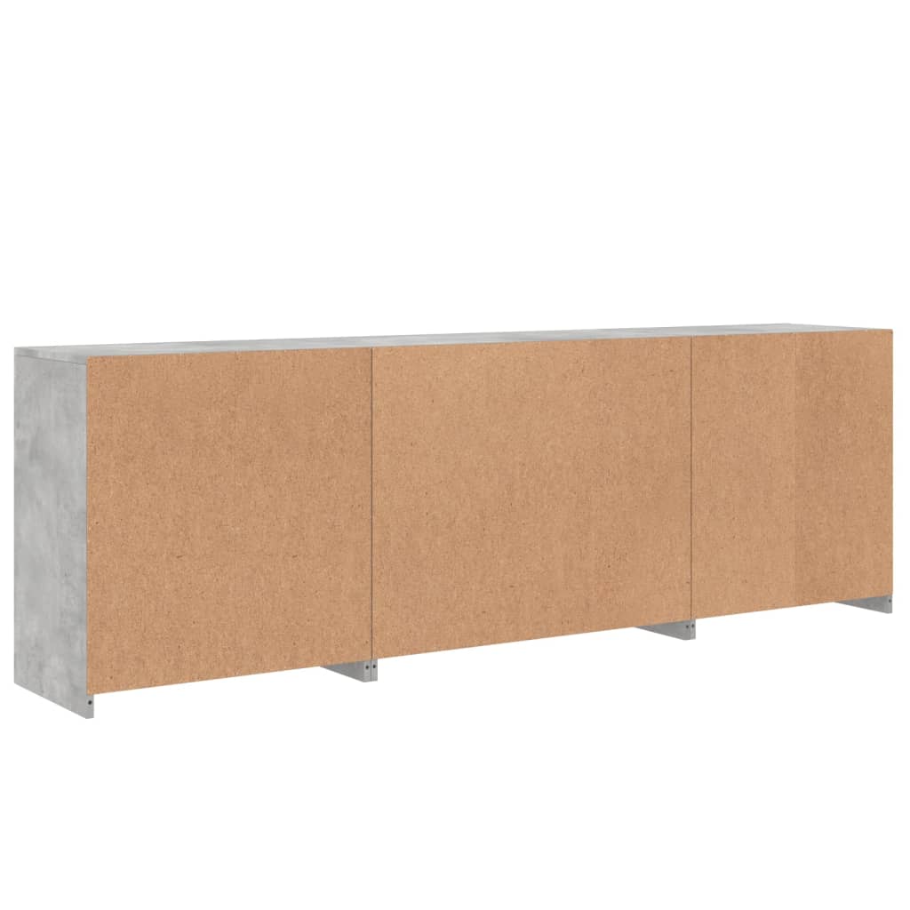 skænk med LED-lys 202x37x67 cm betongrå
