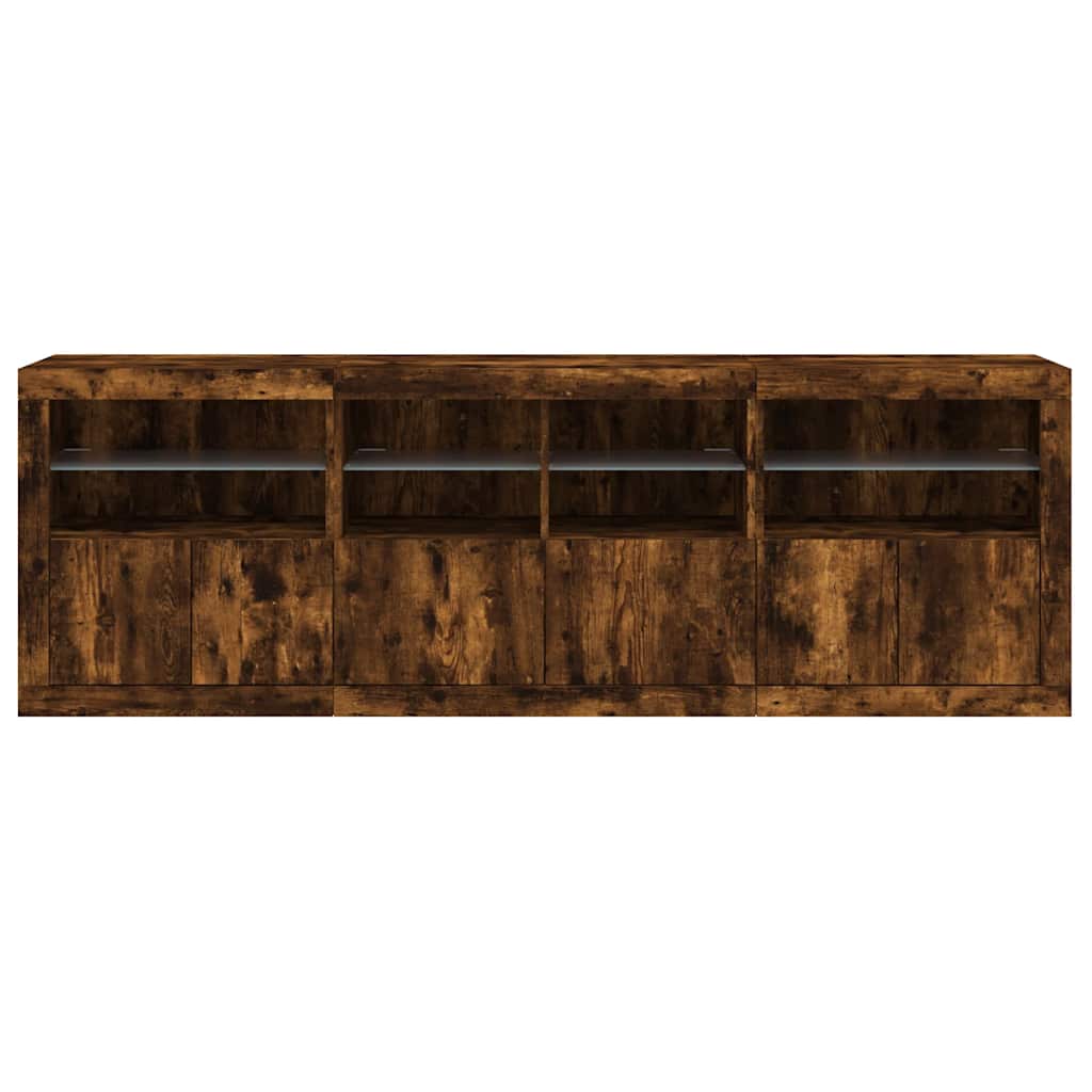 skænk med LED-lys 202x37x67 cm røget egetræsfarve