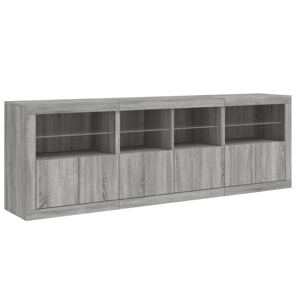 skænk med LED-lys 202x37x67 cm grå sonoma-eg