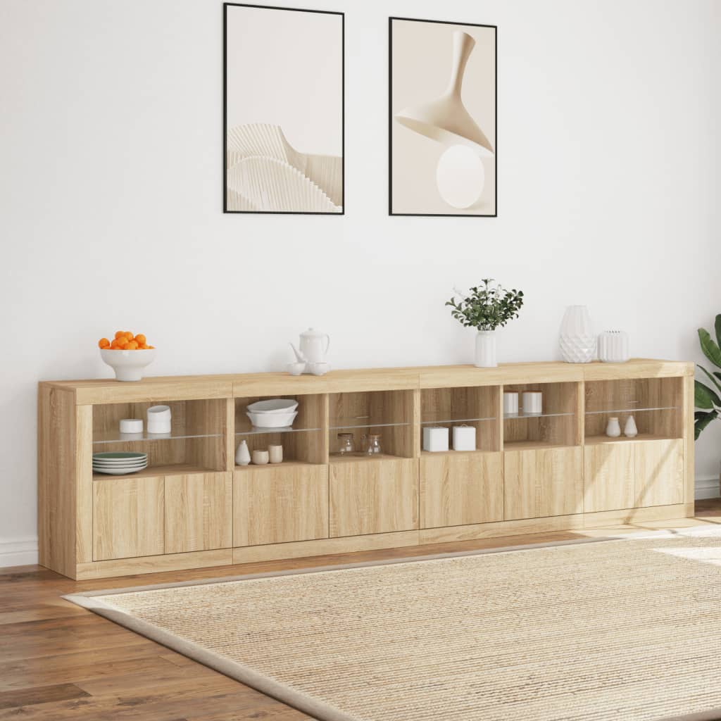 skænk med LED-lys 283x37x67 cm sonoma-eg