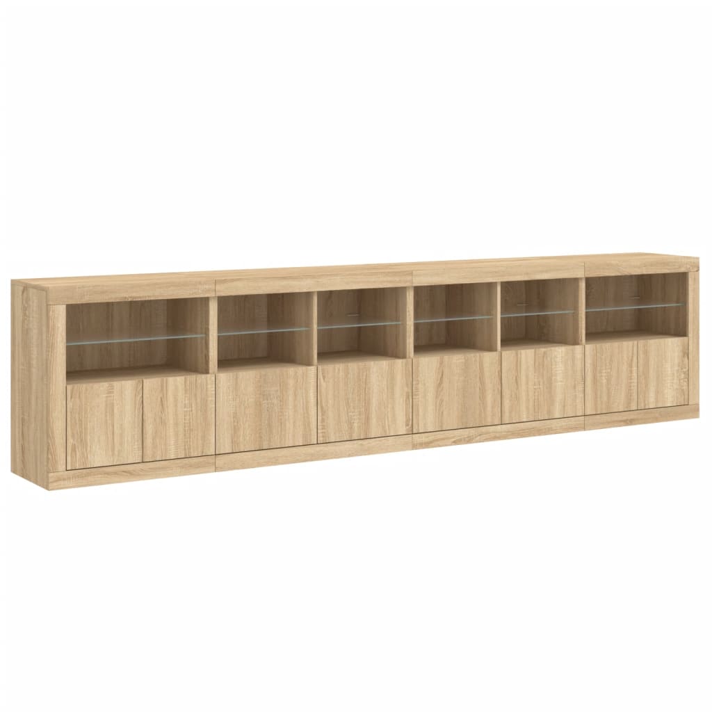 skænk med LED-lys 283x37x67 cm sonoma-eg