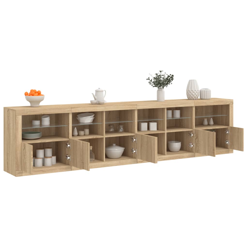 skænk med LED-lys 283x37x67 cm sonoma-eg