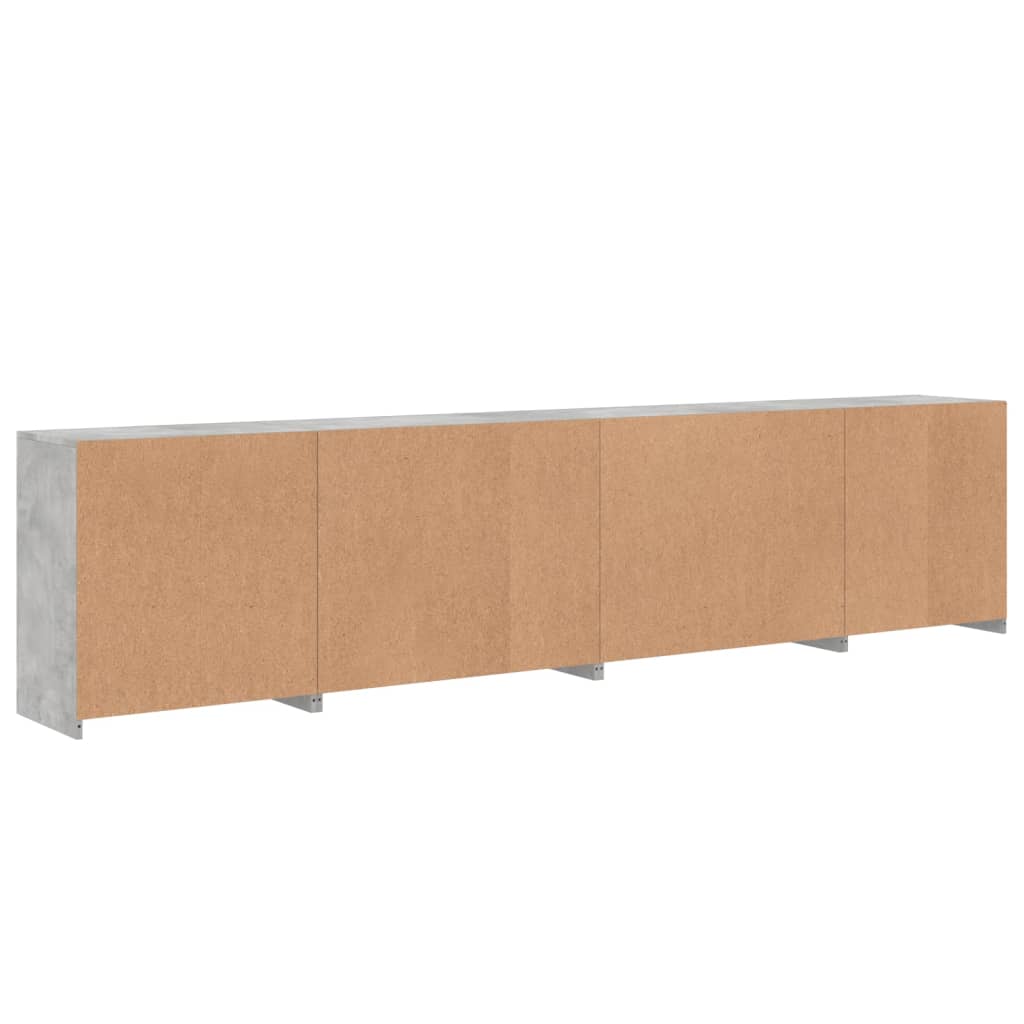 skænk med LED-lys 283x37x67 cm betongrå
