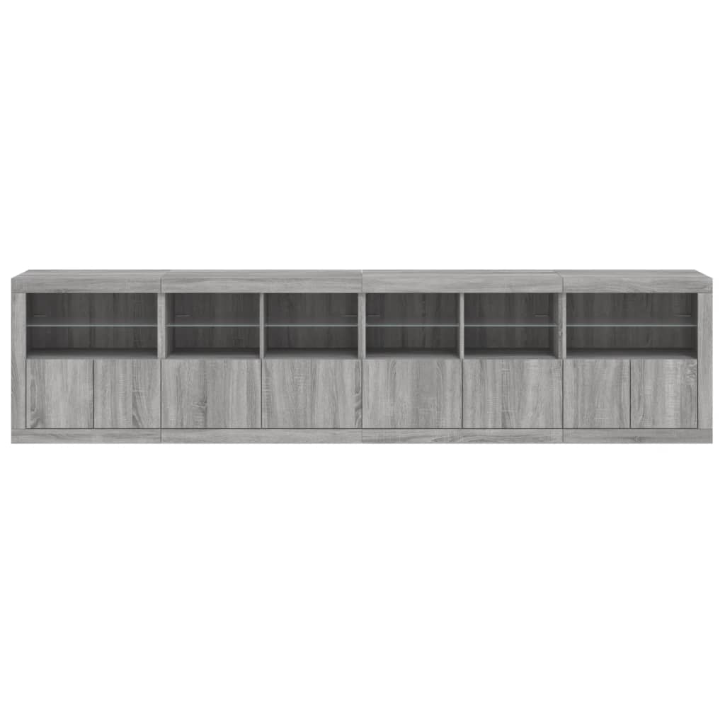 skænk med LED-lys 283x37x67 cm grå sonoma-eg