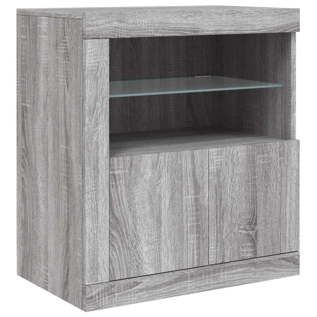 skænk med LED-lys 283x37x67 cm grå sonoma-eg