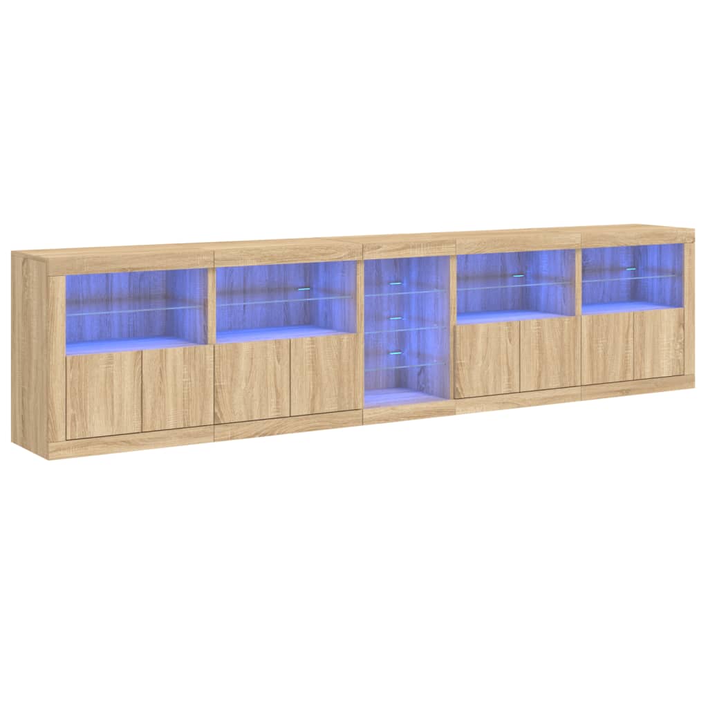 skænk med LED-lys 283x37x67 cm sonoma-eg