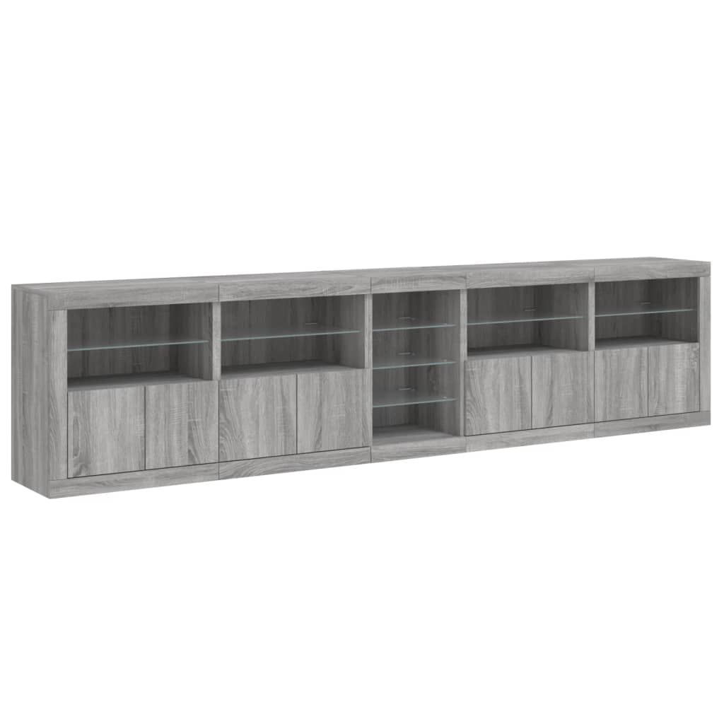 skænk med LED-lys 283x37x67 cm grå sonoma-eg