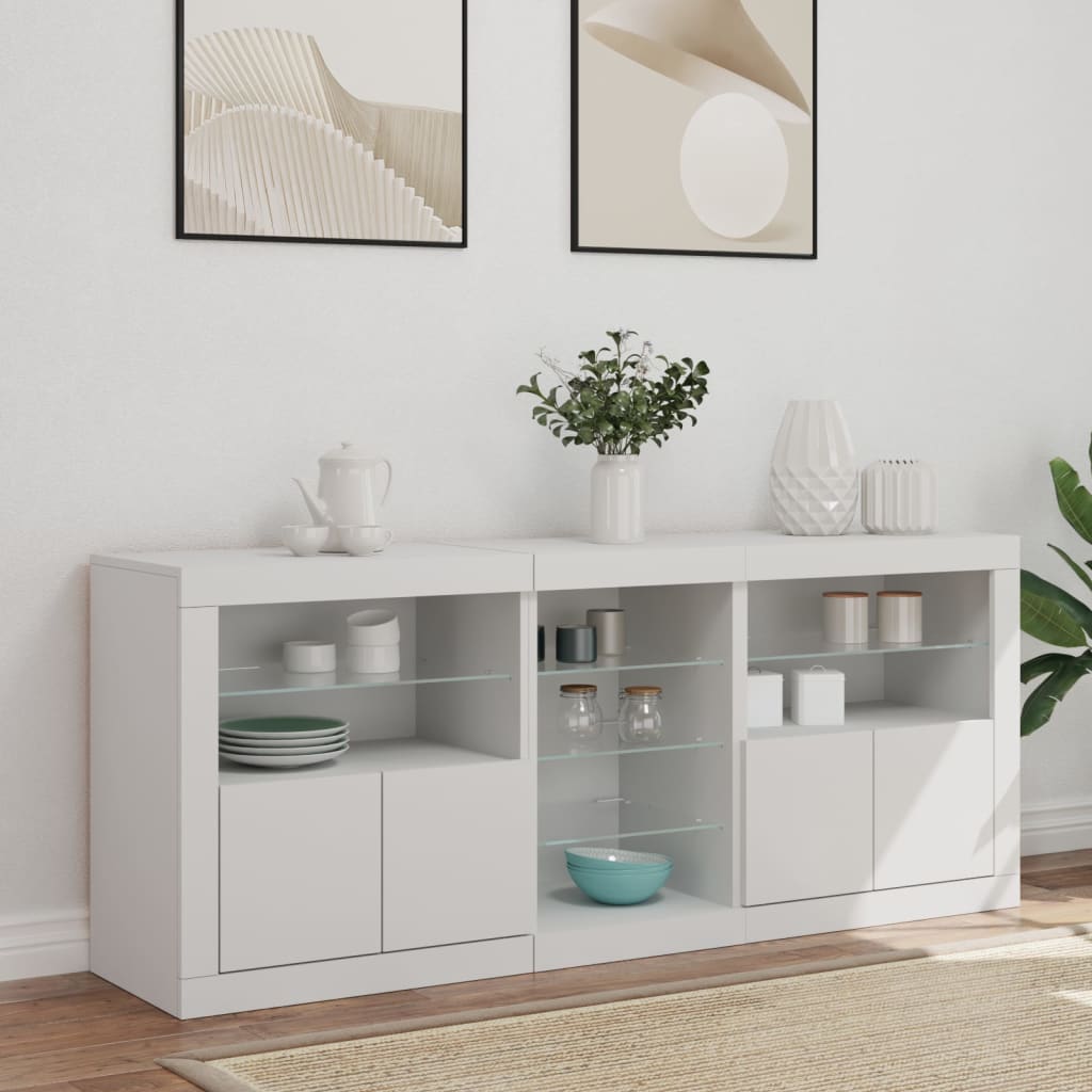 skænk med LED-lys 162x37x67 cm hvid