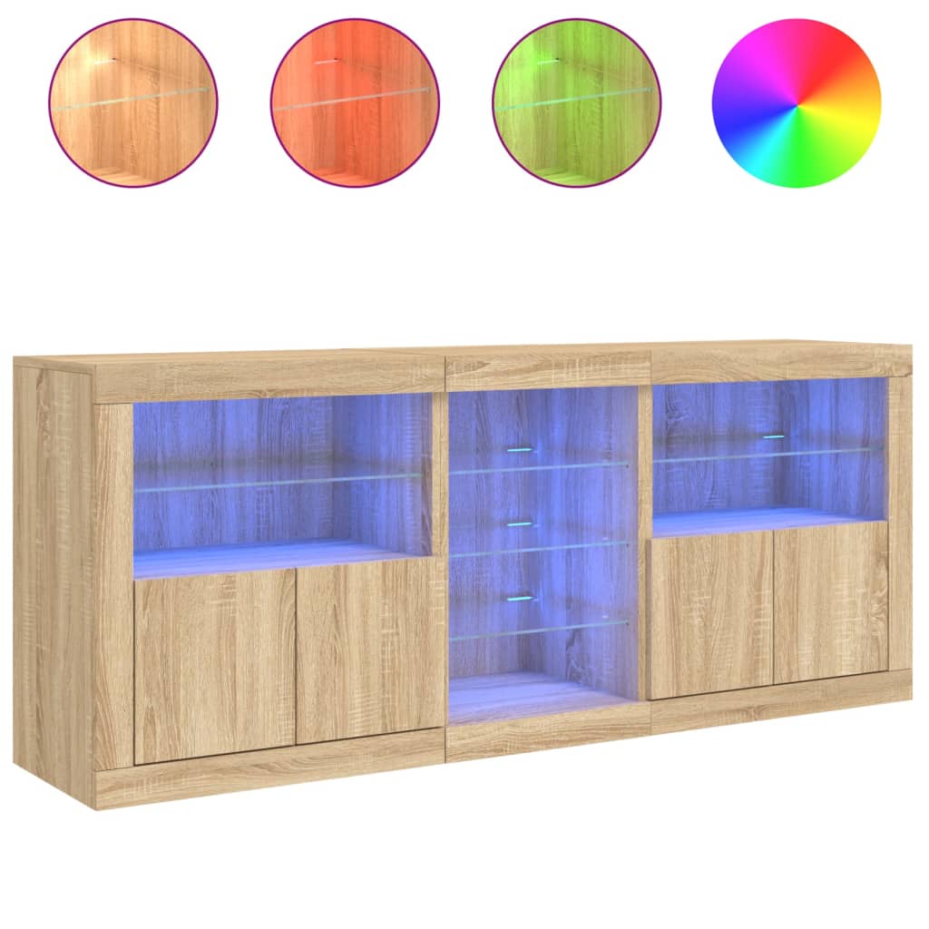 skænk med LED-lys 162x37x67 cm sonoma-eg