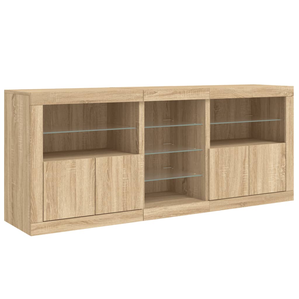skænk med LED-lys 162x37x67 cm sonoma-eg