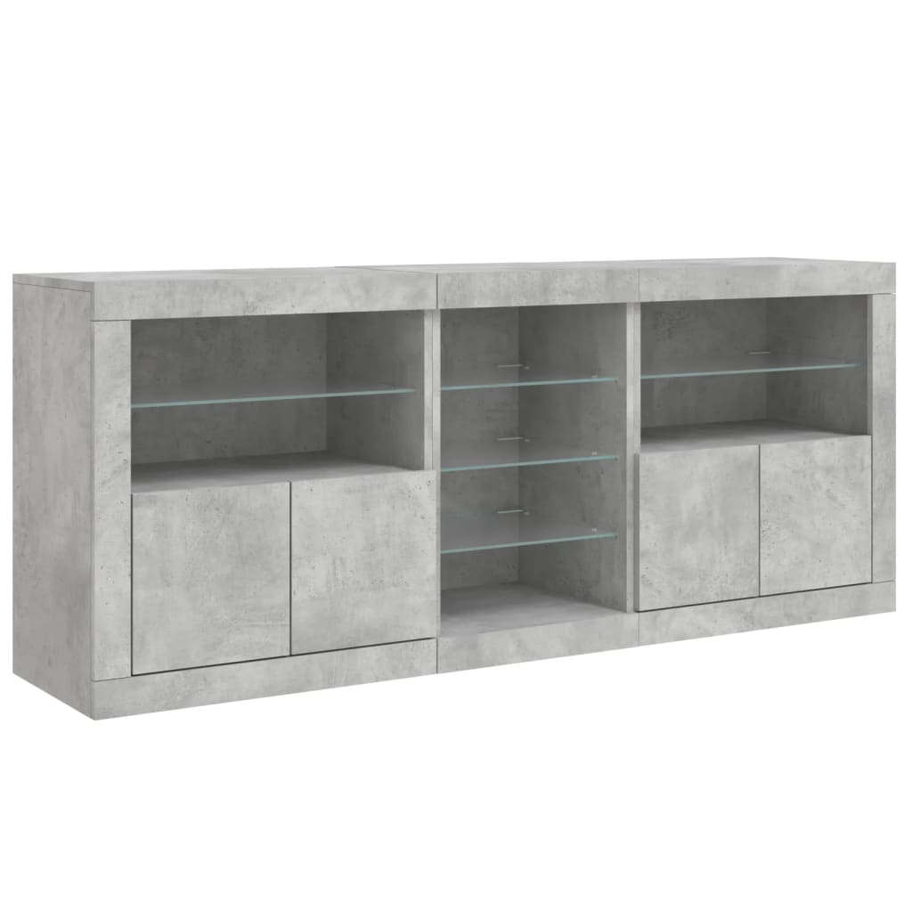 skænk med LED-lys 162x37x67 cm betongrå