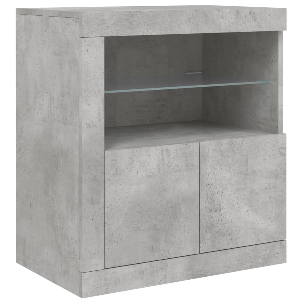 skænk med LED-lys 162x37x67 cm betongrå