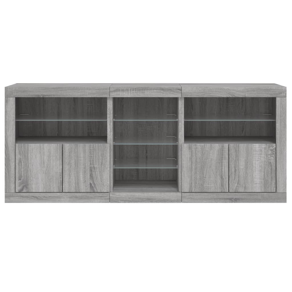 skænk med LED-lys 162x35x75 cm grå sonoma-eg