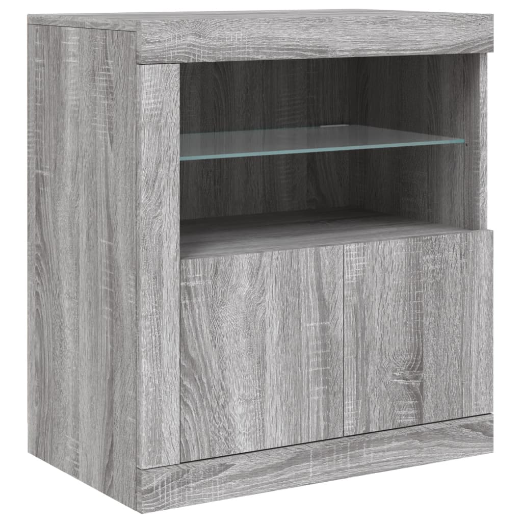 skænk med LED-lys 162x35x75 cm grå sonoma-eg