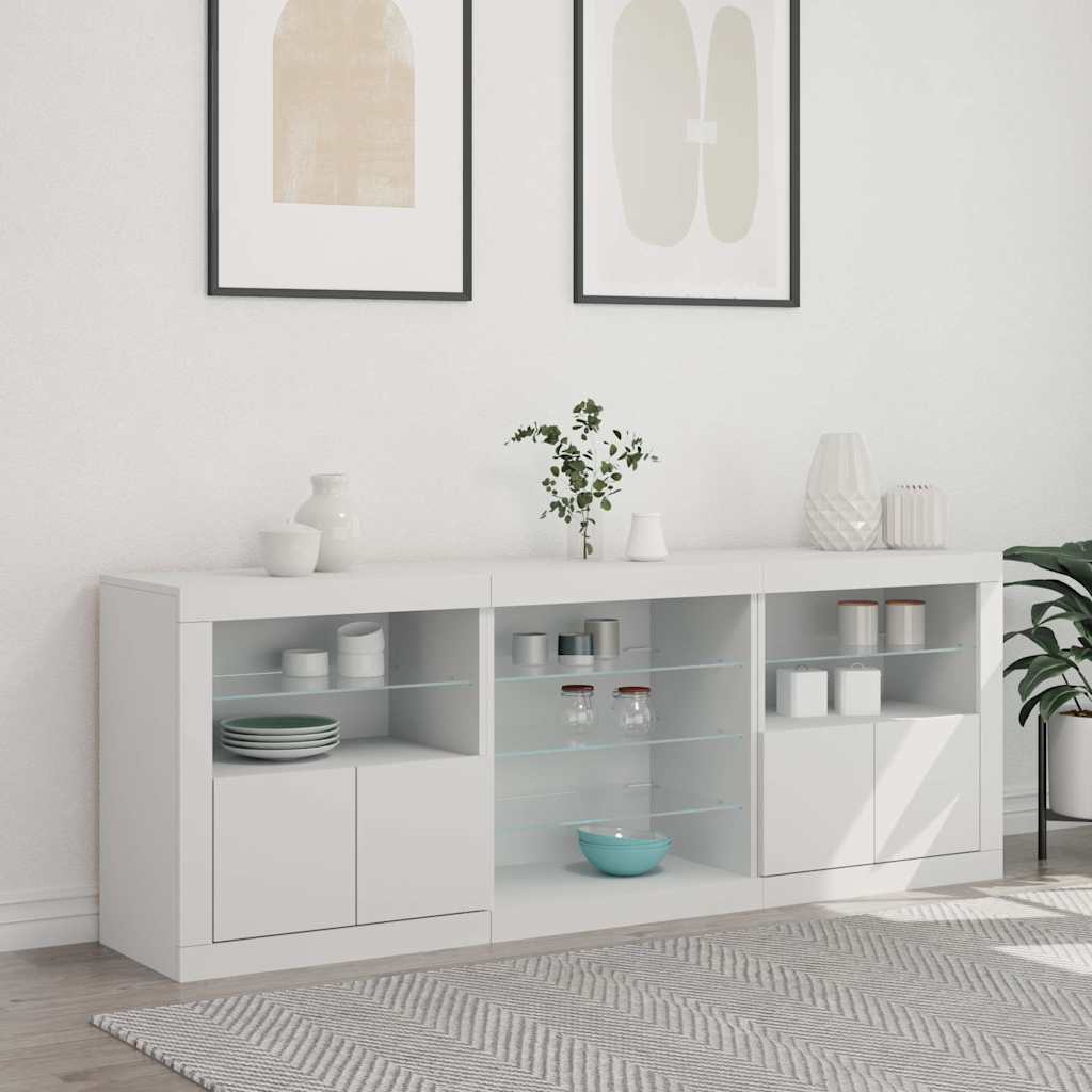 skænk med LED-lys 181,5x37x67 cm hvid