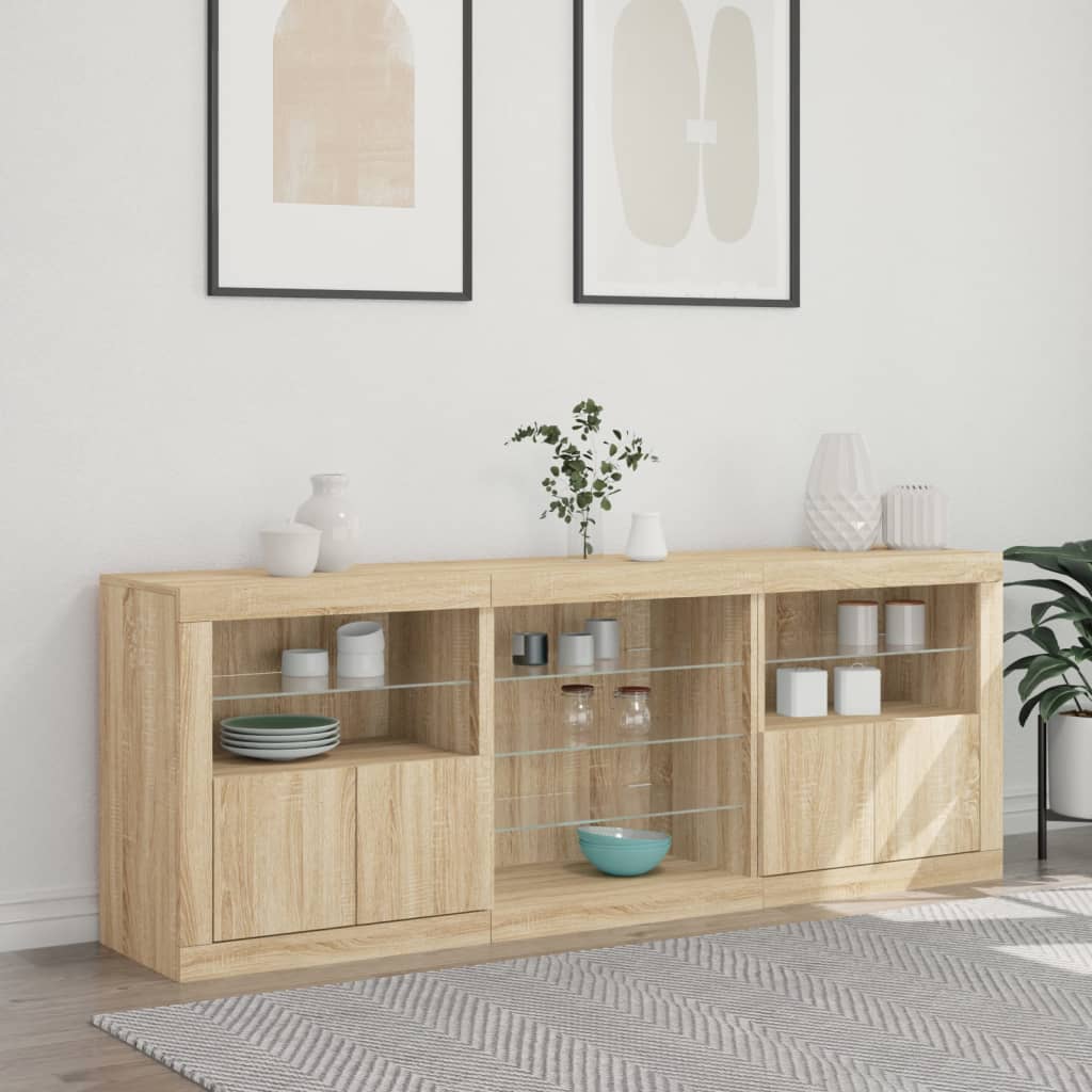 skænk med LED-lys 181,5x37x67 cm sonoma-eg