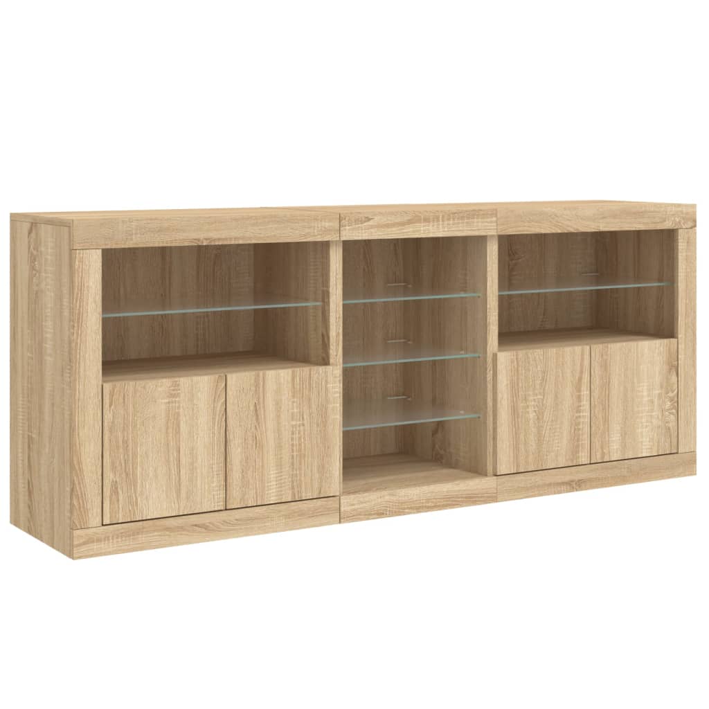 skænk med LED-lys 181,5x37x67 cm sonoma-eg