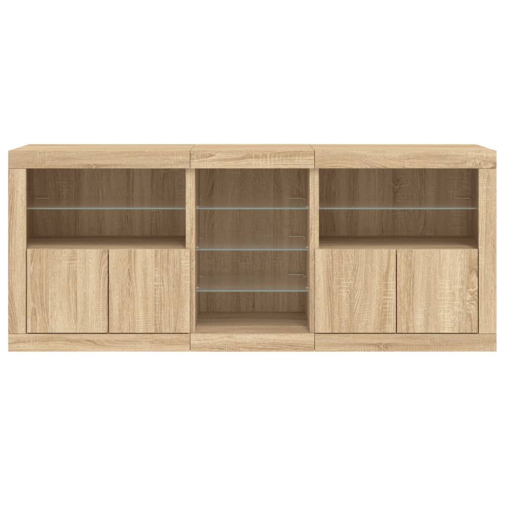 skænk med LED-lys 181,5x37x67 cm sonoma-eg