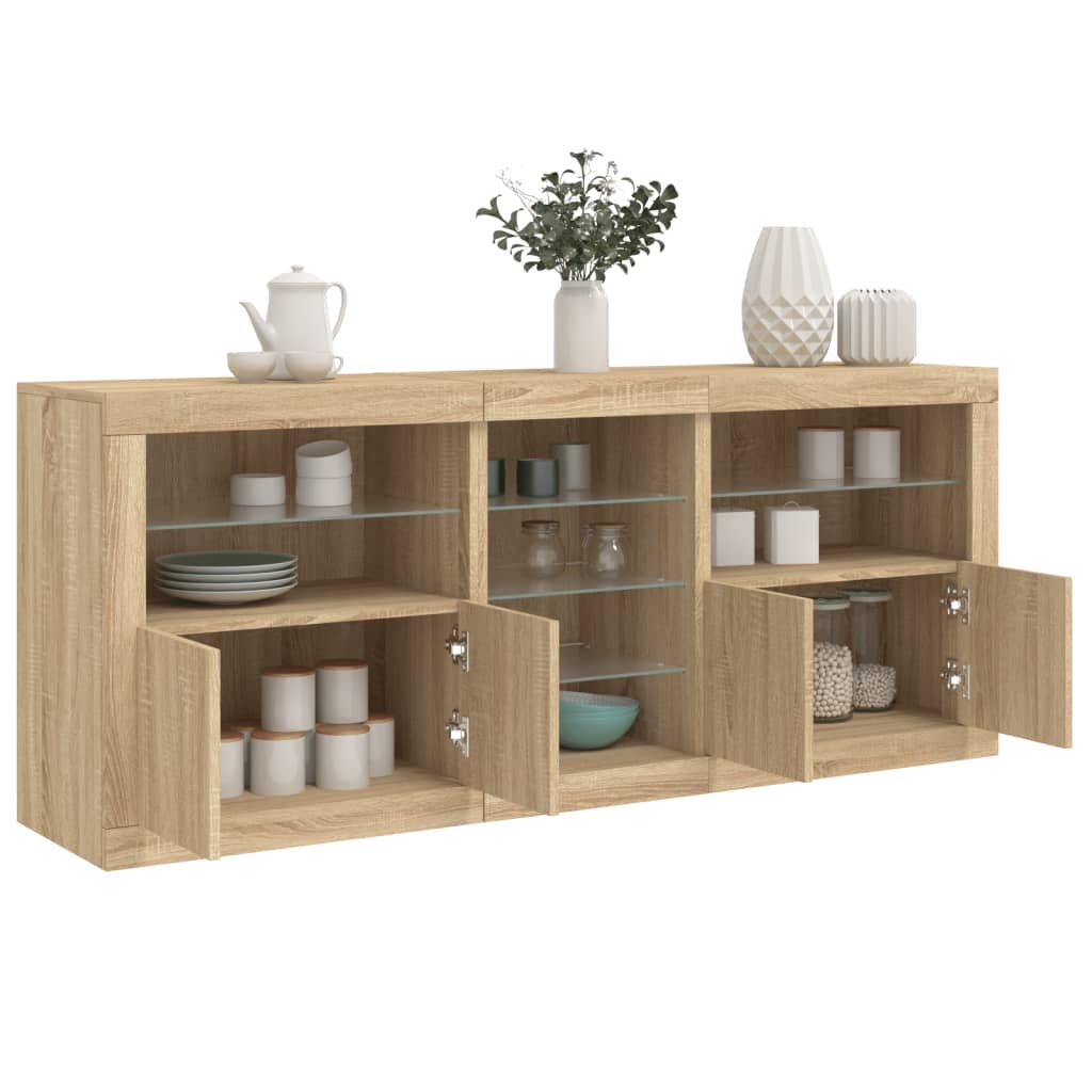 skænk med LED-lys 181,5x37x67 cm sonoma-eg